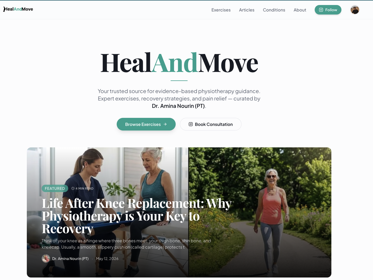 Heal & Move website screenshot - physiotherapy and recovery guidance site